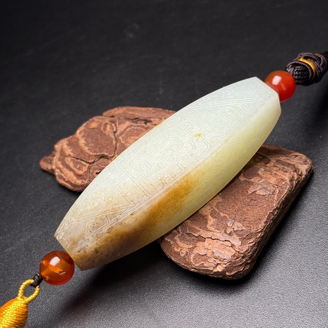 Natural Hetian Jade Hand-Carved Pendant w Dragon - 5