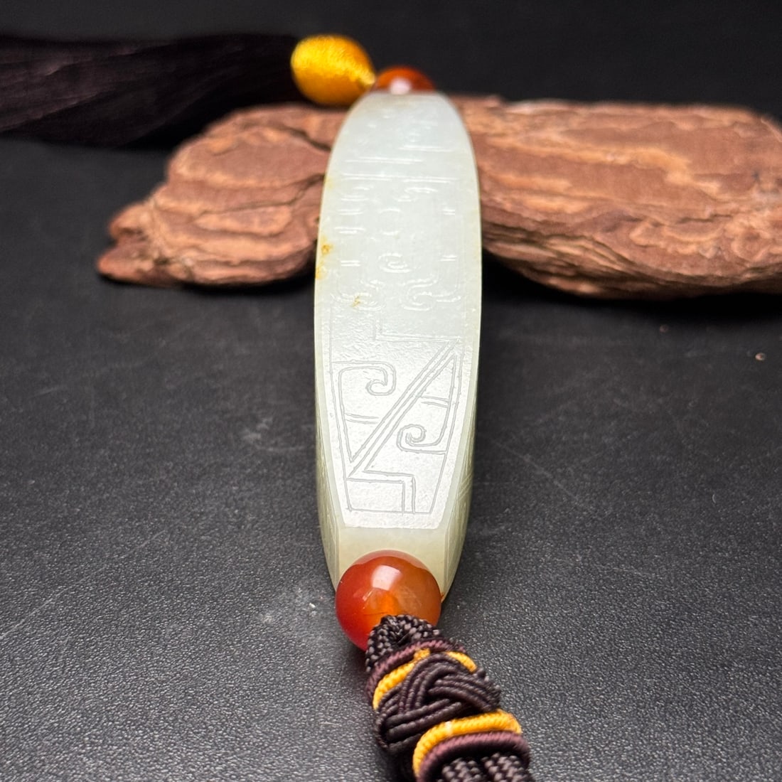 Natural Hetian Jade Hand-Carved Pendant w Dragon - 6
