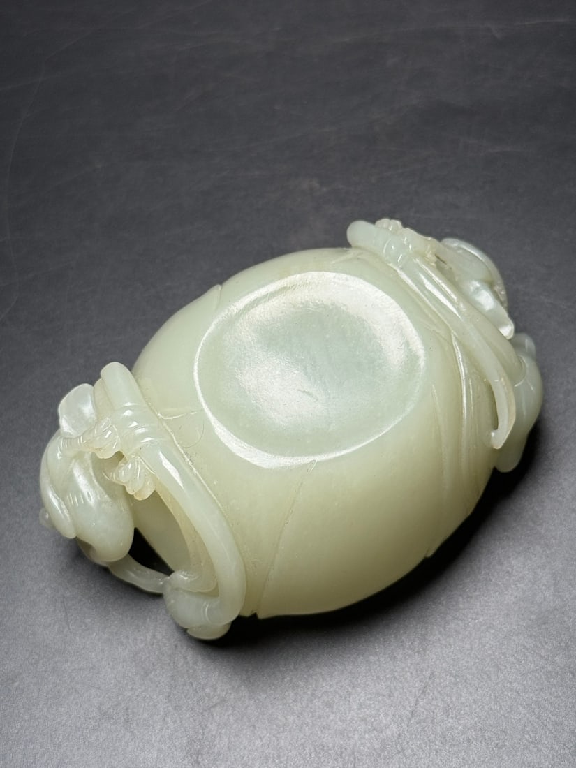 Natural Hetian Jade Hand-Carved Brush Washer w Lotus Leaf - 5
