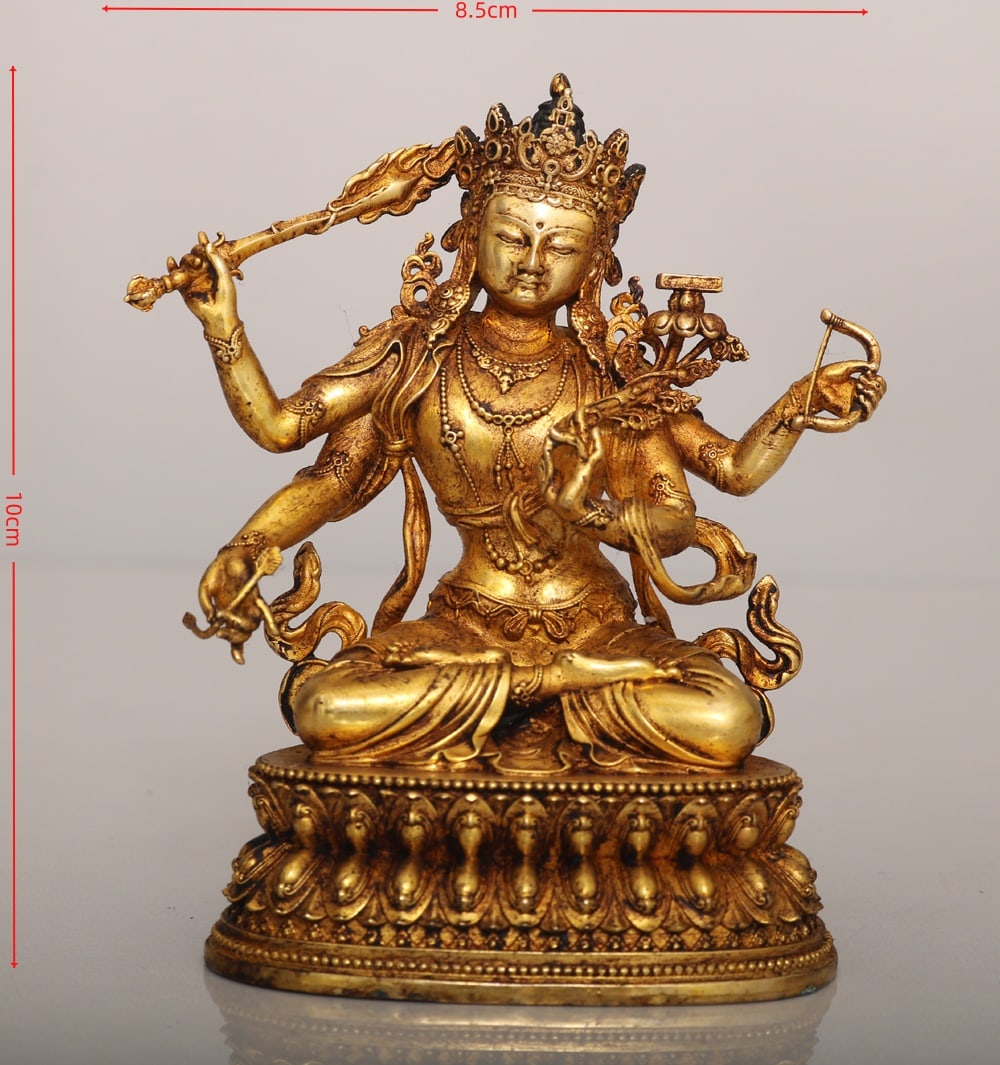 Tibetan Gilt Gold Copper Inlay Buddha Statue w Four Arm Kwan-yin (1 of 9)