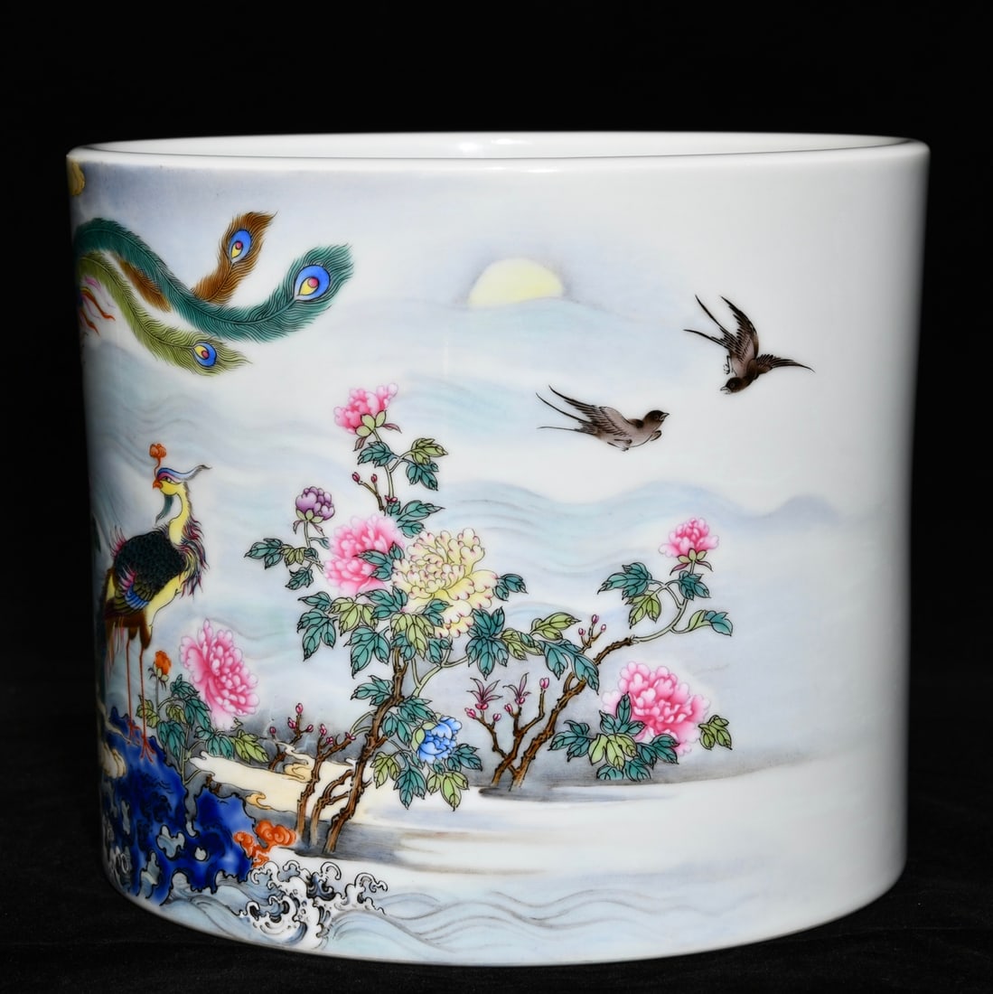 Porcelain Bursh Pot Famille Rose w Phoenix & Peony ,Qing Dynasty Yongzheng Mark - 2