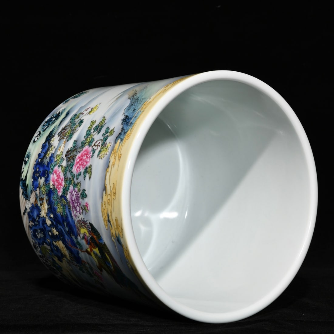 Porcelain Bursh Pot Famille Rose w Phoenix & Peony ,Qing Dynasty Yongzheng Mark - 4