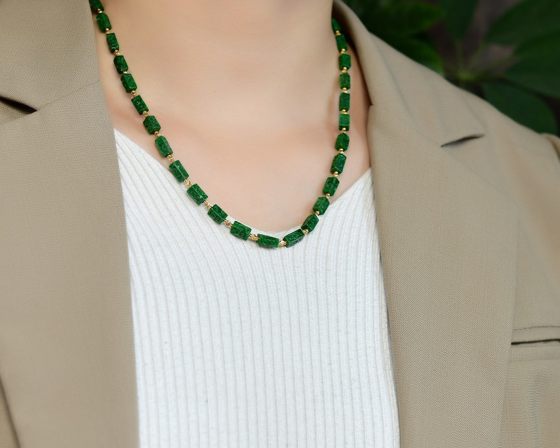 Natural Green Jadeite Beads Necklace - 6