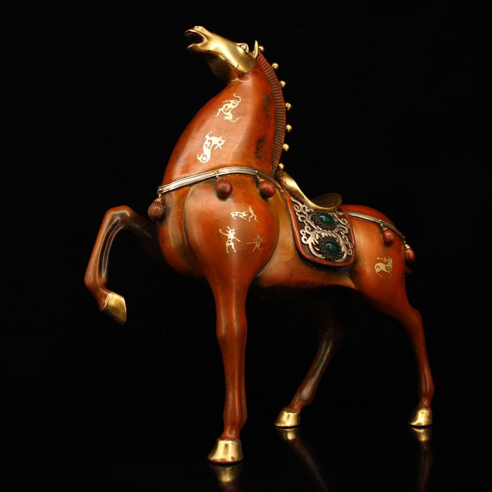 Vintage Gilt Gold Copper Statue w Horse - 2
