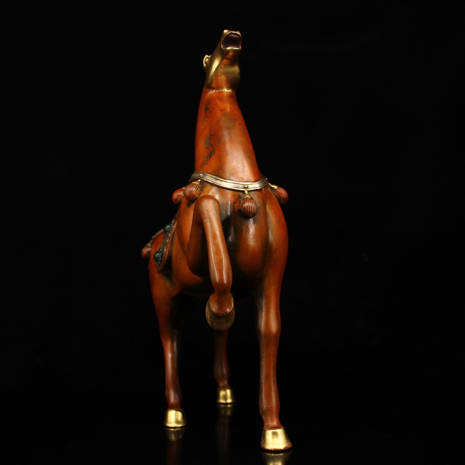 Vintage Gilt Gold Copper Statue w Horse - 3