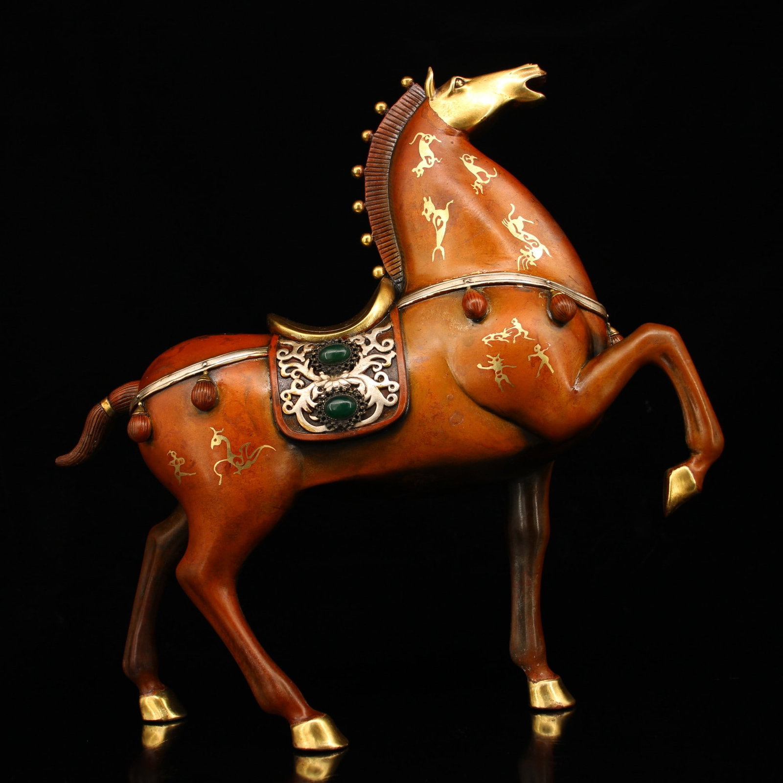 Vintage Gilt Gold Copper Statue w Horse - 4
