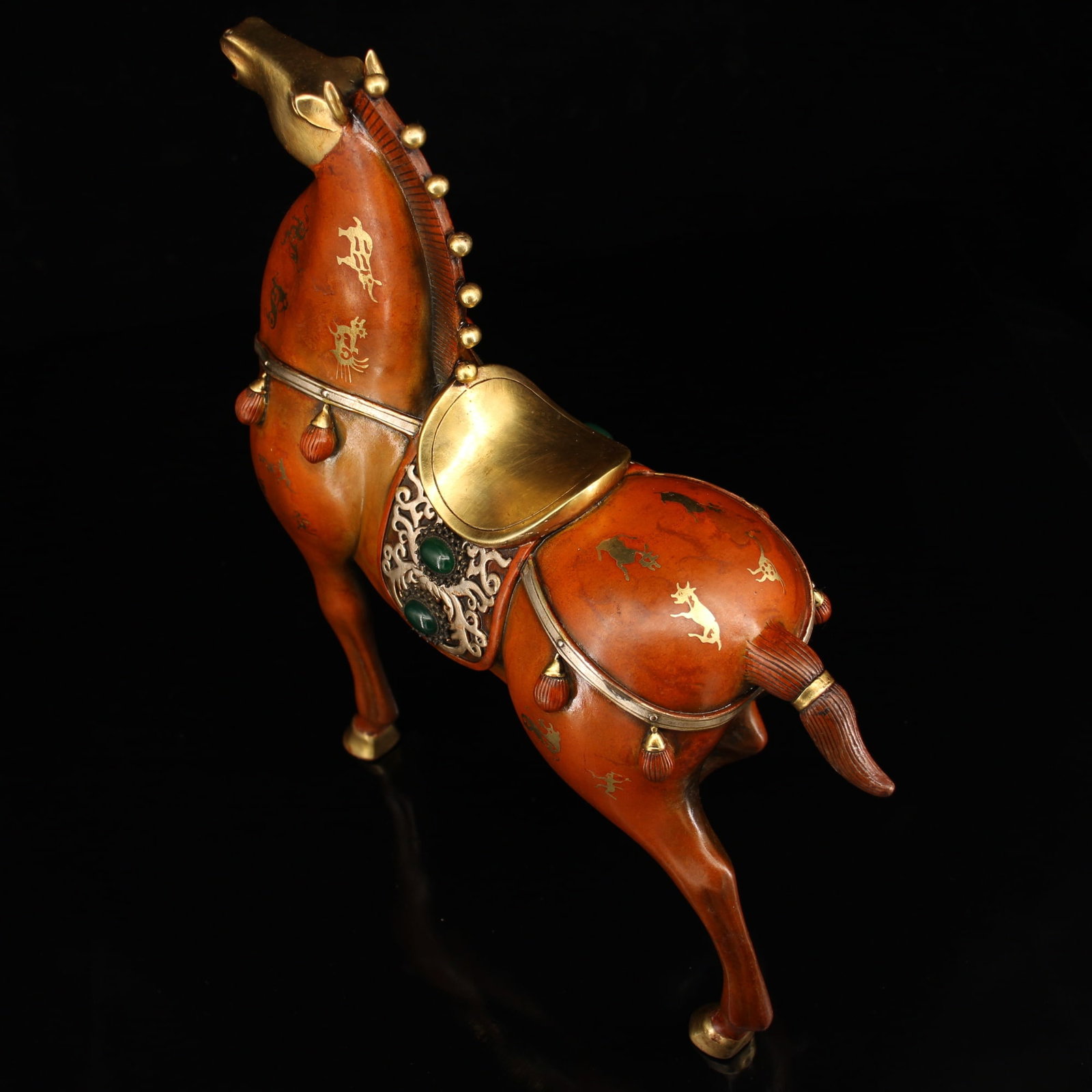 Vintage Gilt Gold Copper Statue w Horse - 6