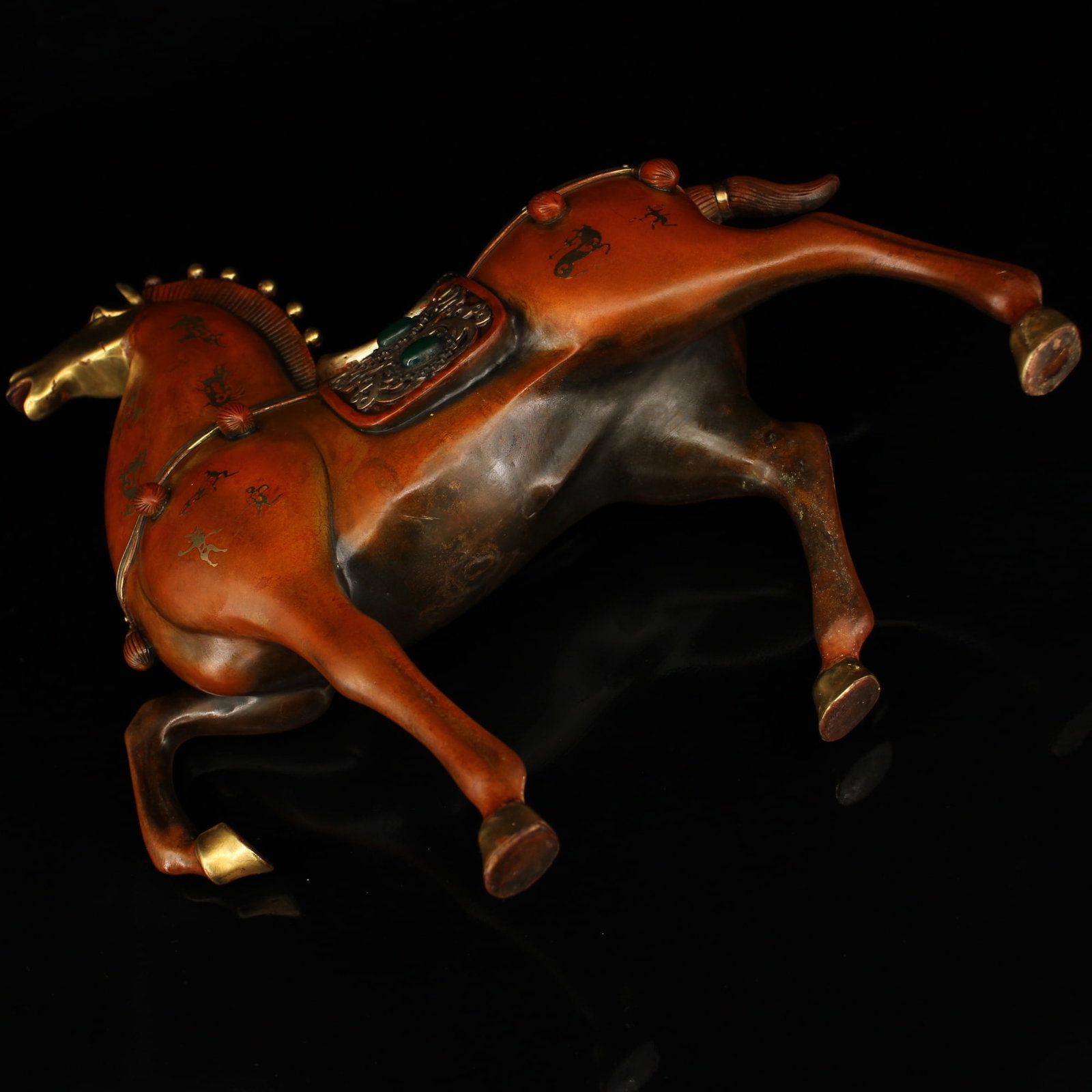 Vintage Gilt Gold Copper Statue w Horse - 7