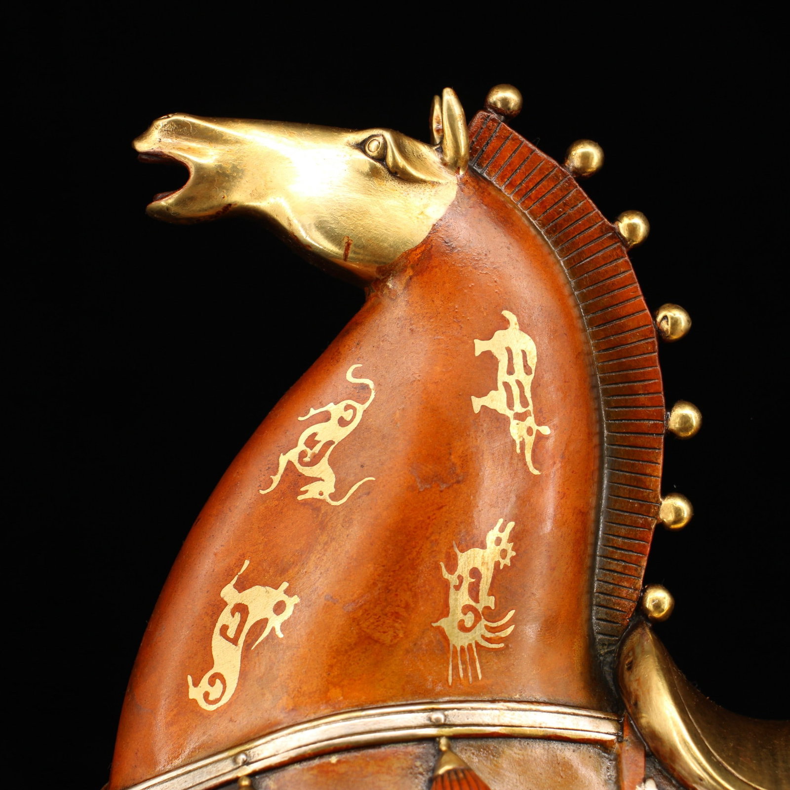 Vintage Gilt Gold Copper Statue w Horse - 8