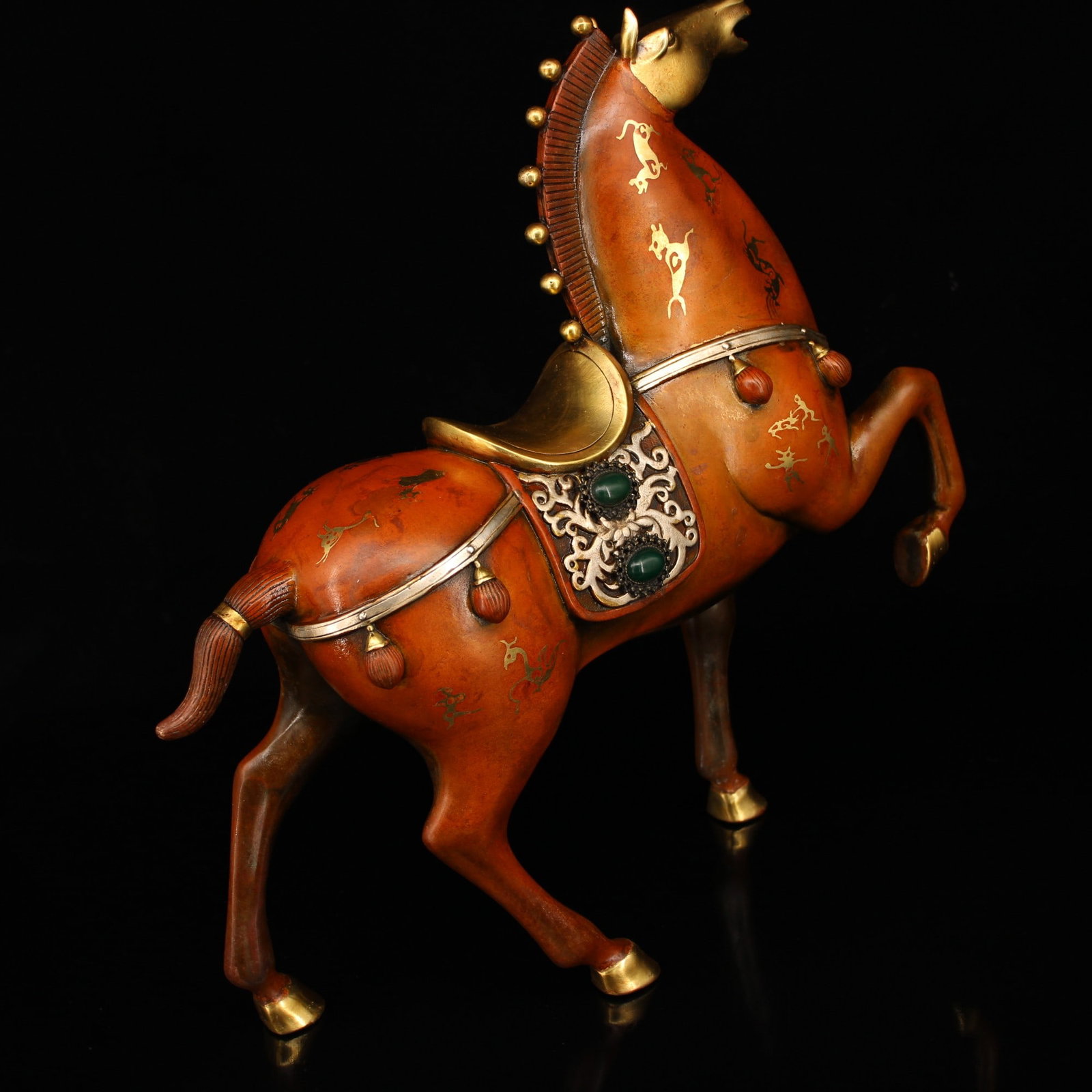 Vintage Gilt Gold Copper Statue w Horse - 9