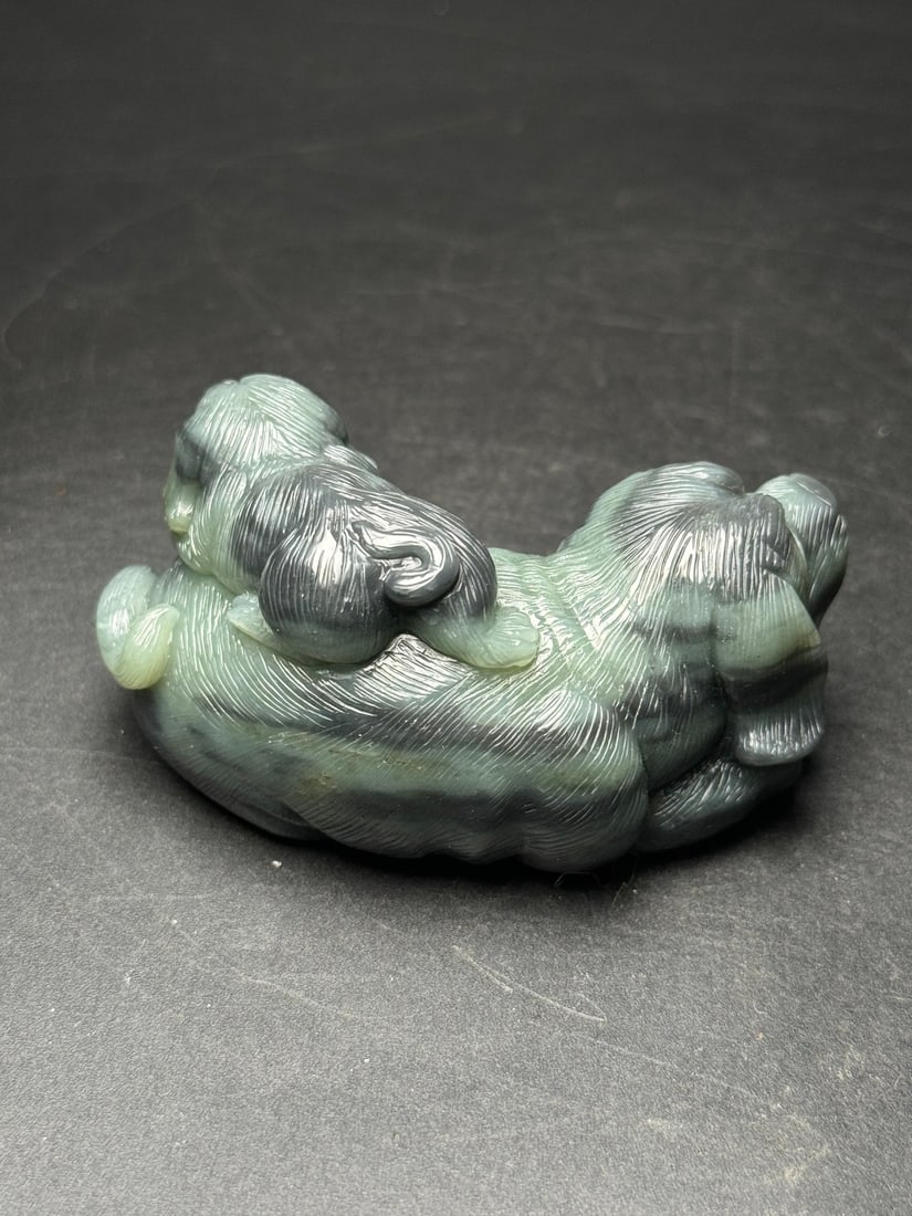Natural Hetian Jade Hand-Carved Statue w Dog - 4
