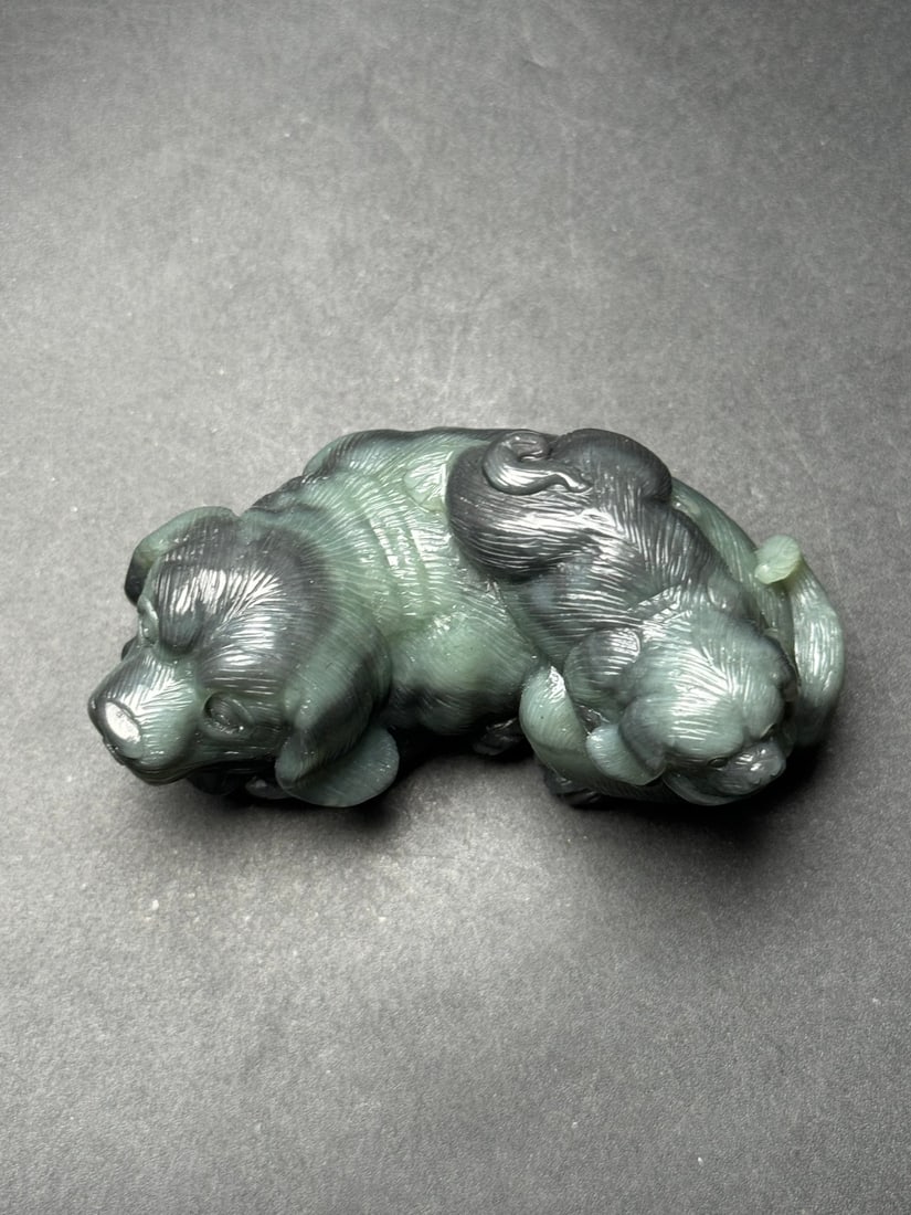 Natural Hetian Jade Hand-Carved Statue w Dog - 5