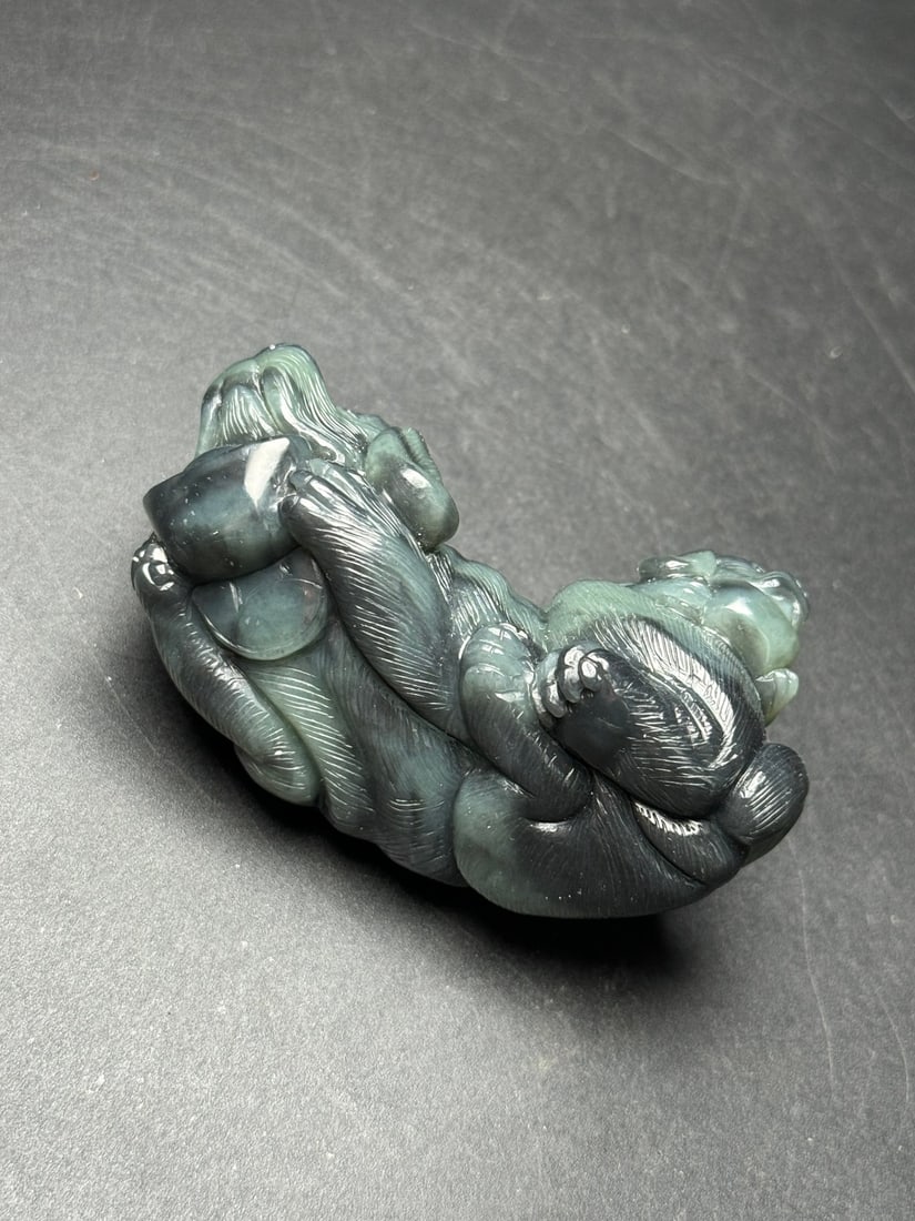 Natural Hetian Jade Hand-Carved Statue w Dog - 6
