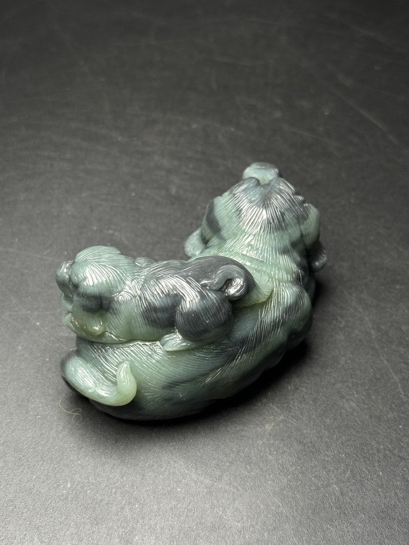 Natural Hetian Jade Hand-Carved Statue w Dog - 7