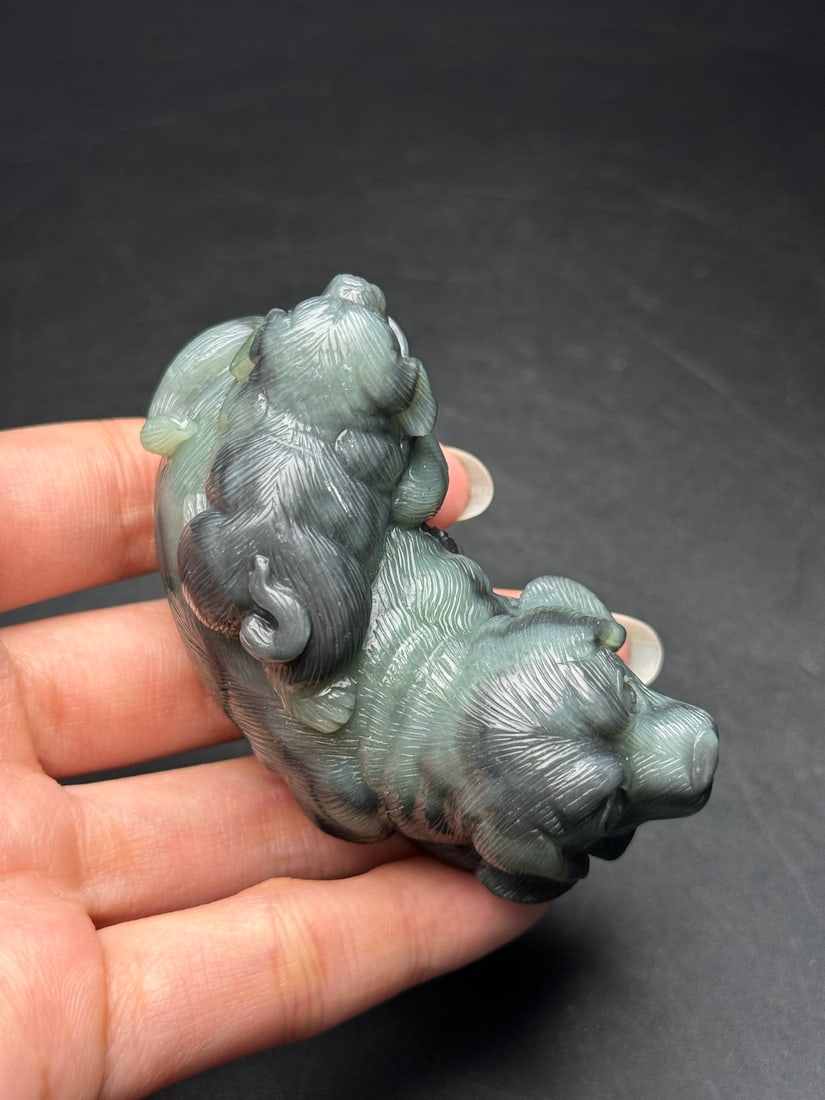 Natural Hetian Jade Hand-Carved Statue w Dog - 9
