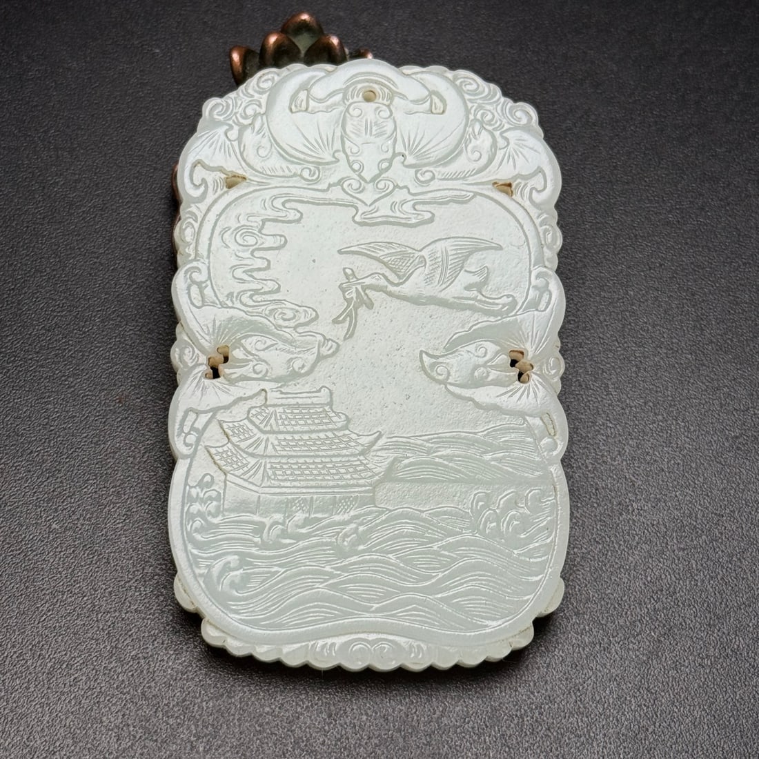 Natural Hetian Jade Low Relief Pendant w Fortune Bat & Crane (1 of 9)