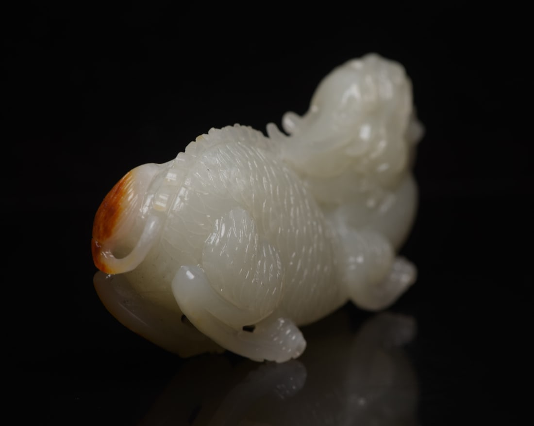 Natural Hetian Jade Hand-Carved Statue w Fortune Kylin - 2