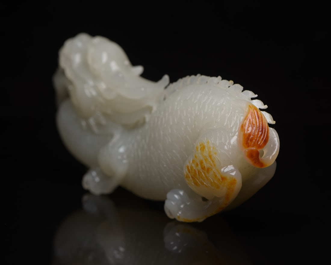 Natural Hetian Jade Hand-Carved Statue w Fortune Kylin - 3