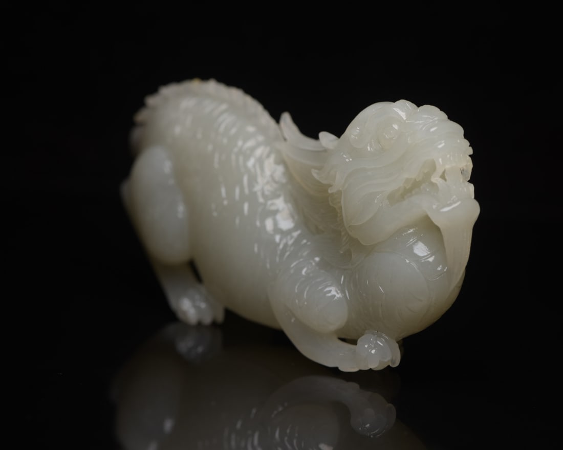 Natural Hetian Jade Hand-Carved Statue w Fortune Kylin - 4