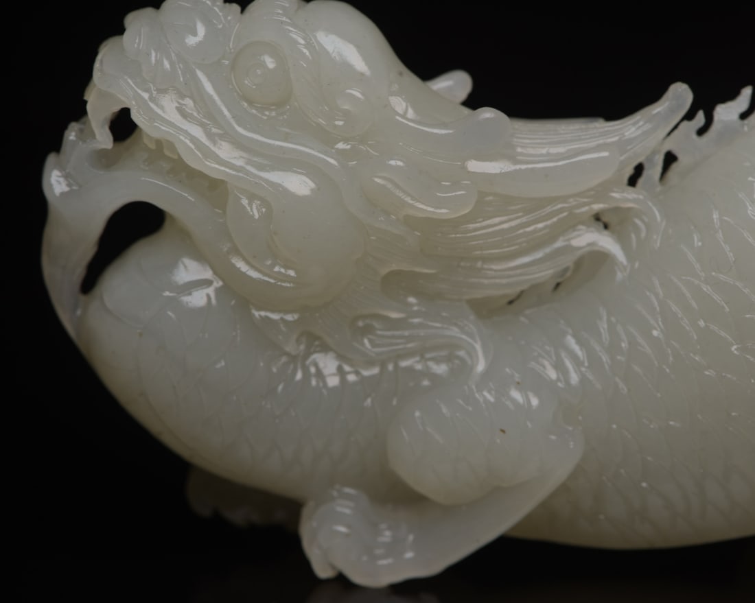 Natural Hetian Jade Hand-Carved Statue w Fortune Kylin - 8
