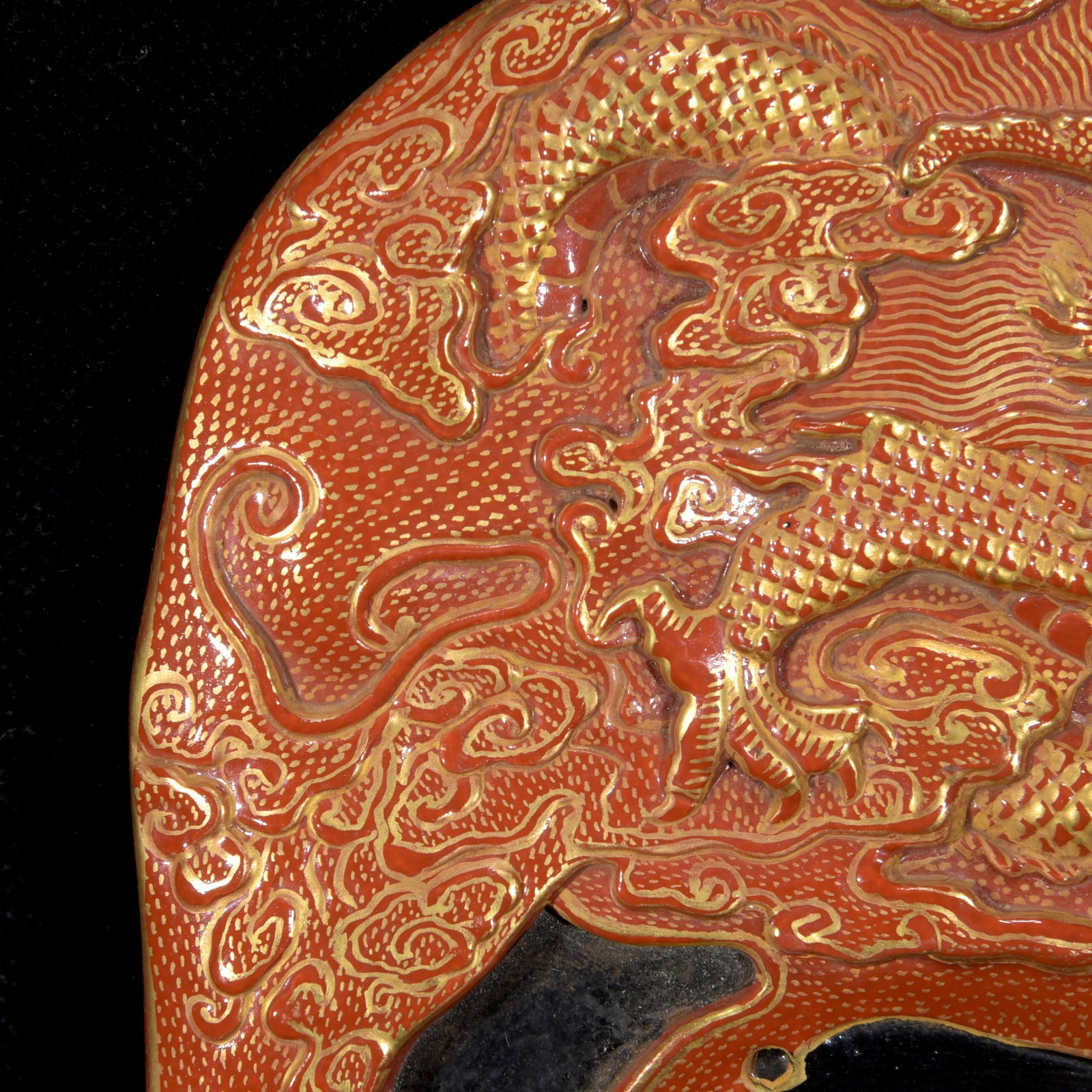 Porcelain Inkstone Gilt Gold Iron Red Glaze w Fortune Dragon ,Qing Dynasty QianLong Mark - 6