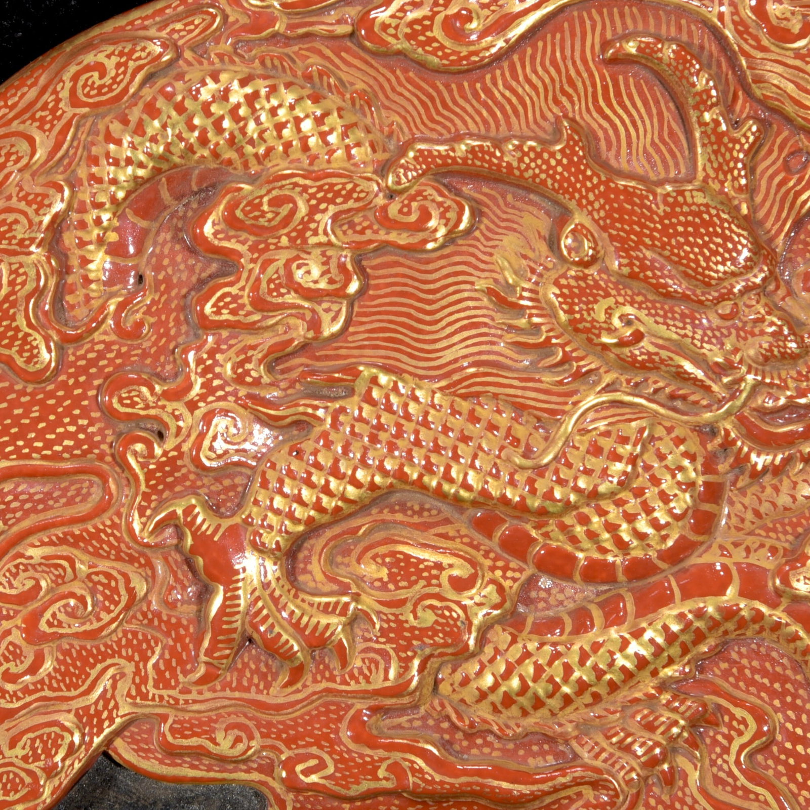 Porcelain Inkstone Gilt Gold Iron Red Glaze w Fortune Dragon ,Qing Dynasty QianLong Mark - 7