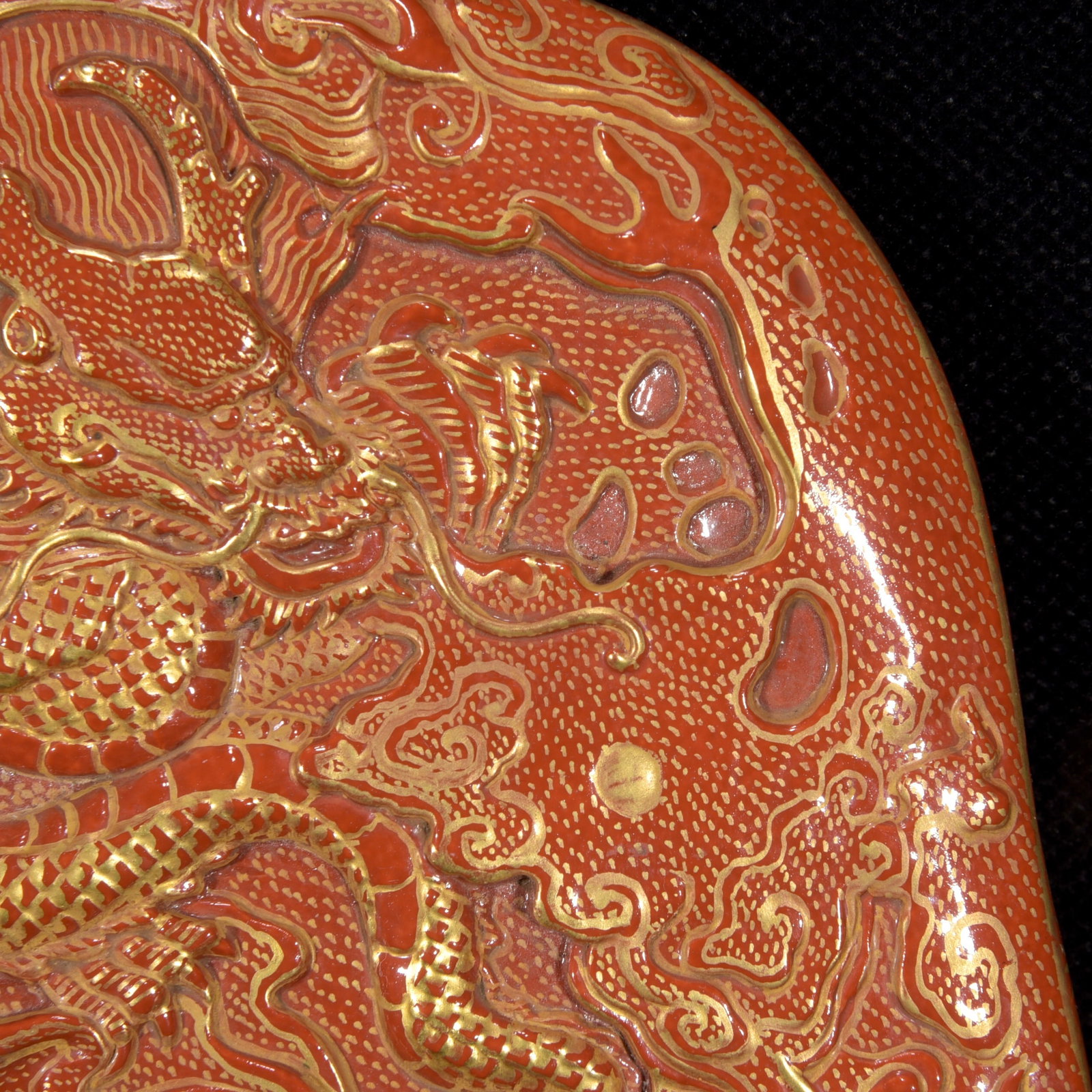 Porcelain Inkstone Gilt Gold Iron Red Glaze w Fortune Dragon ,Qing Dynasty QianLong Mark - 8