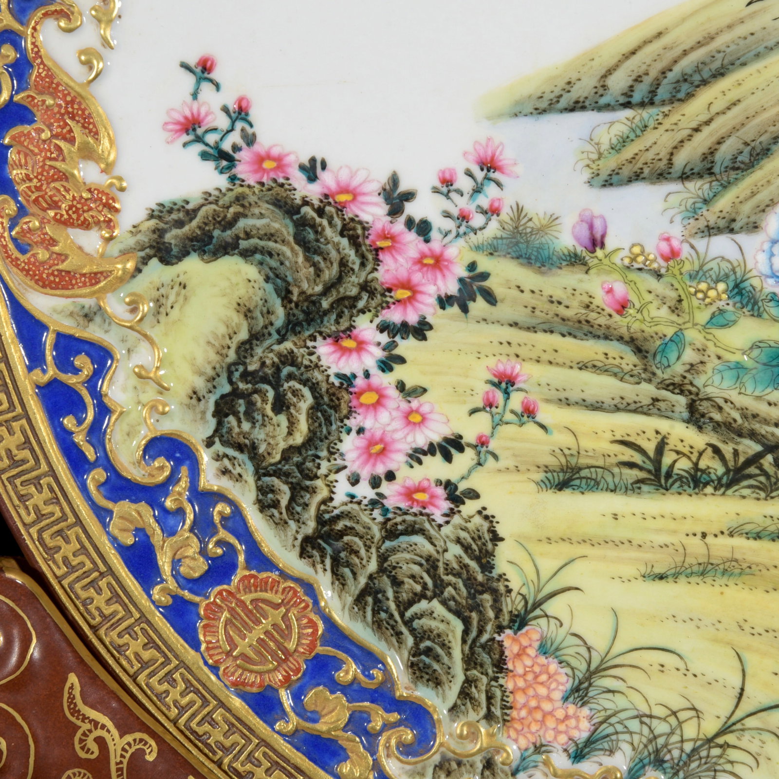 Porcelain Screen Gilt Gold Famille Rose w Pine Tree & Crane ,Qing Dynasty QianLong Mark - 3