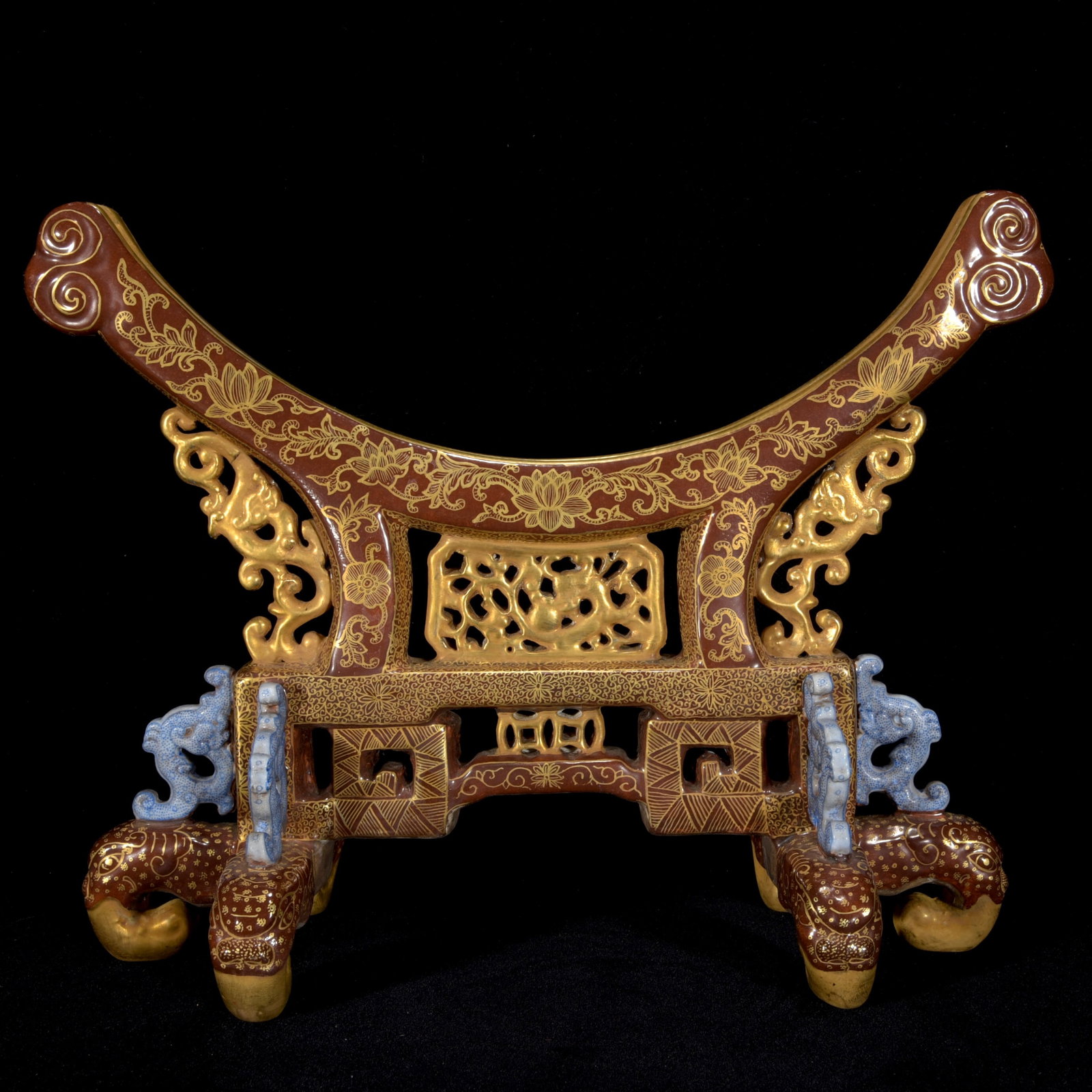 Porcelain Screen Gilt Gold Famille Rose w Pine Tree & Crane ,Qing Dynasty QianLong Mark - 4