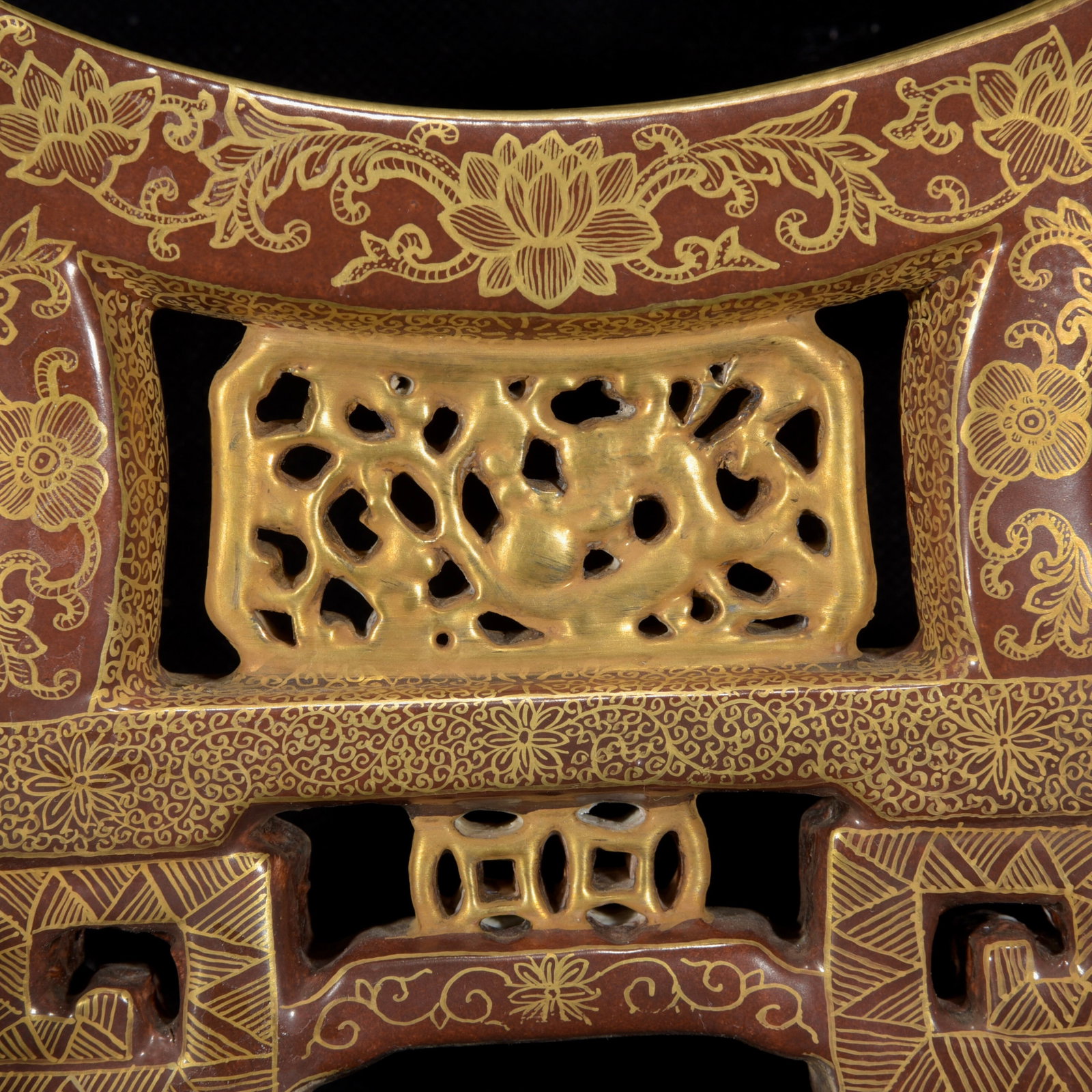 Porcelain Screen Gilt Gold Famille Rose w Pine Tree & Crane ,Qing Dynasty QianLong Mark - 5
