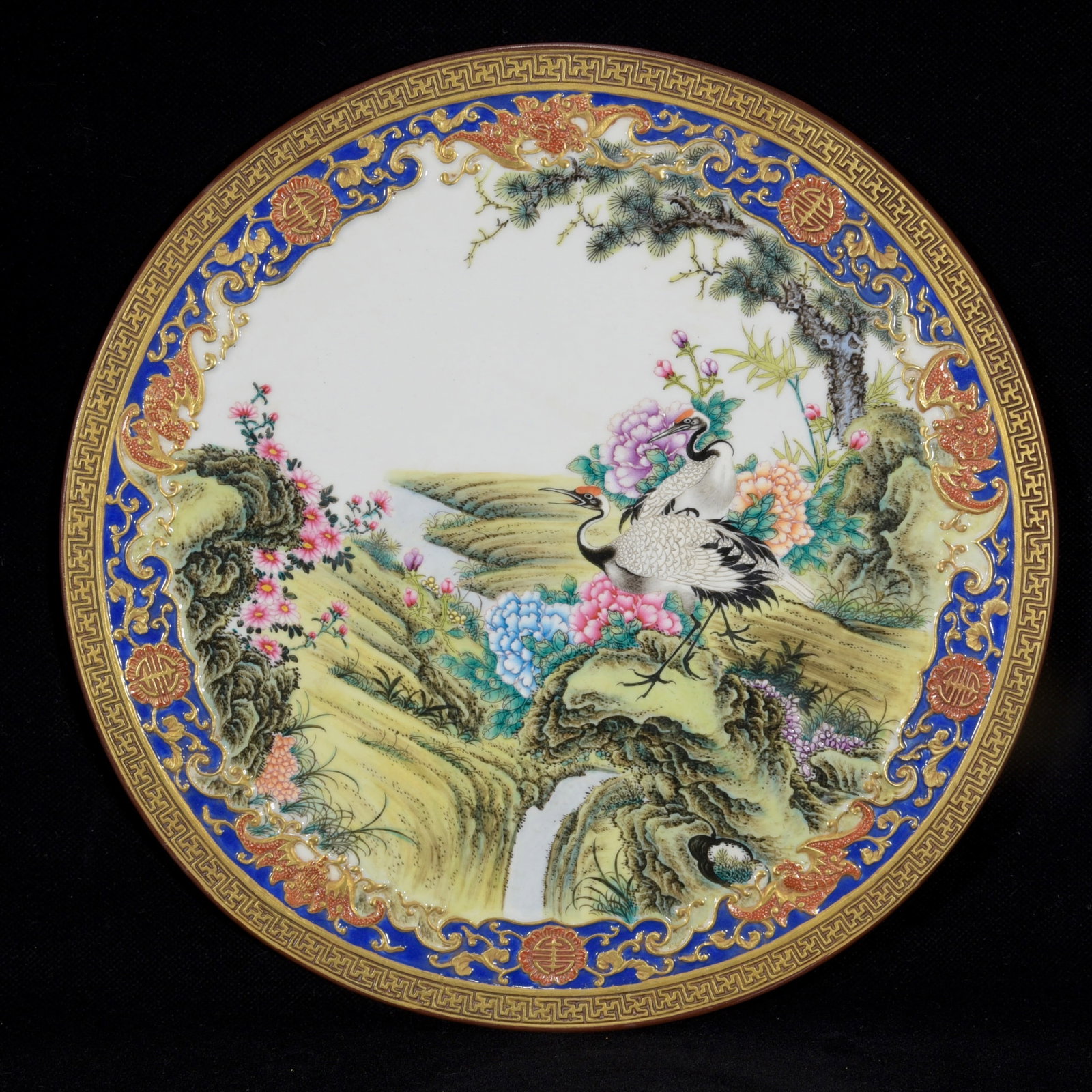Porcelain Screen Gilt Gold Famille Rose w Pine Tree & Crane ,Qing Dynasty QianLong Mark - 6