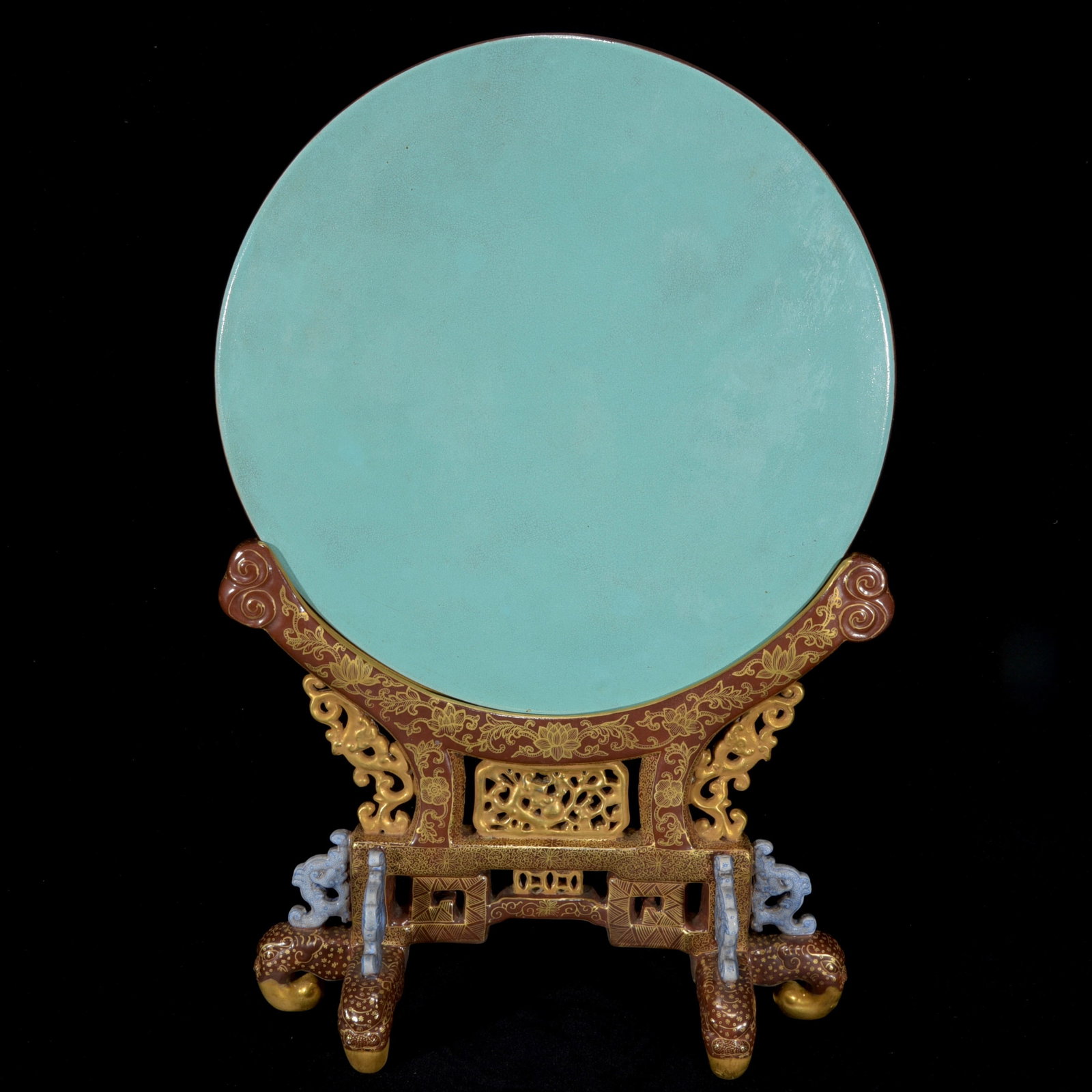 Porcelain Screen Gilt Gold Famille Rose w Pine Tree & Crane ,Qing Dynasty QianLong Mark - 7