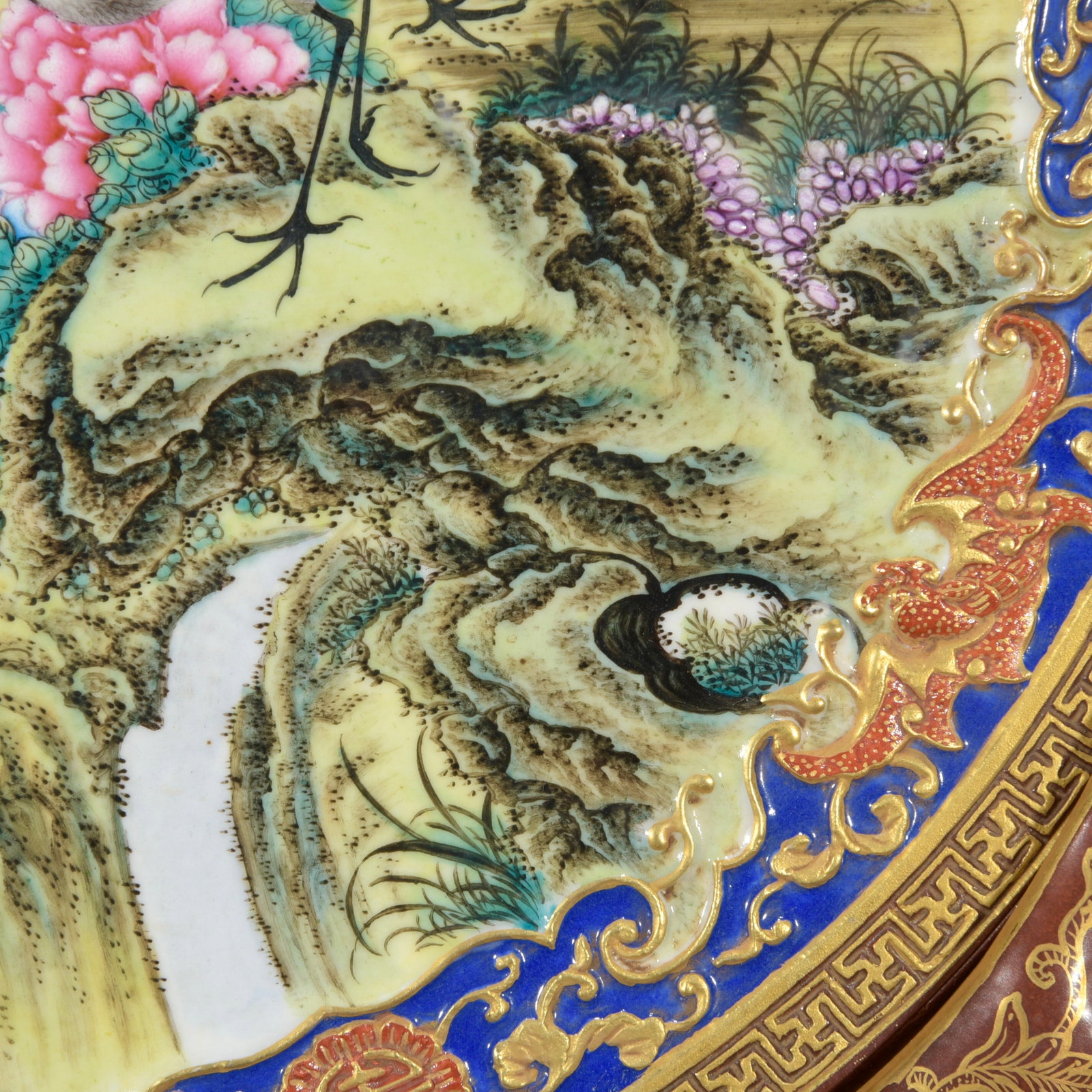 Porcelain Screen Gilt Gold Famille Rose w Pine Tree & Crane ,Qing Dynasty QianLong Mark - 8
