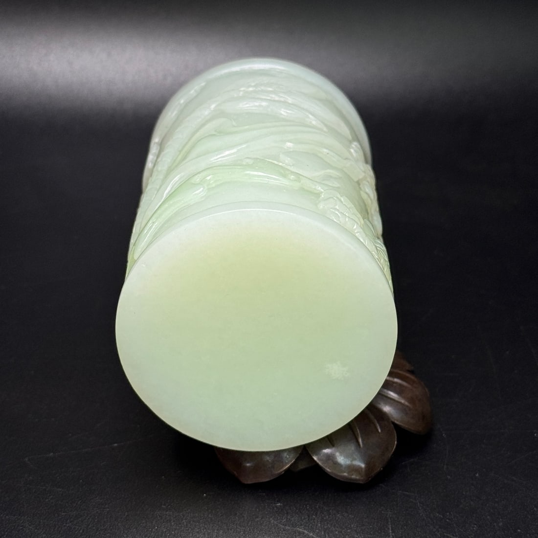Natural Hetian Jade Low Relief Brush Pot w Fortune Dagon - 4
