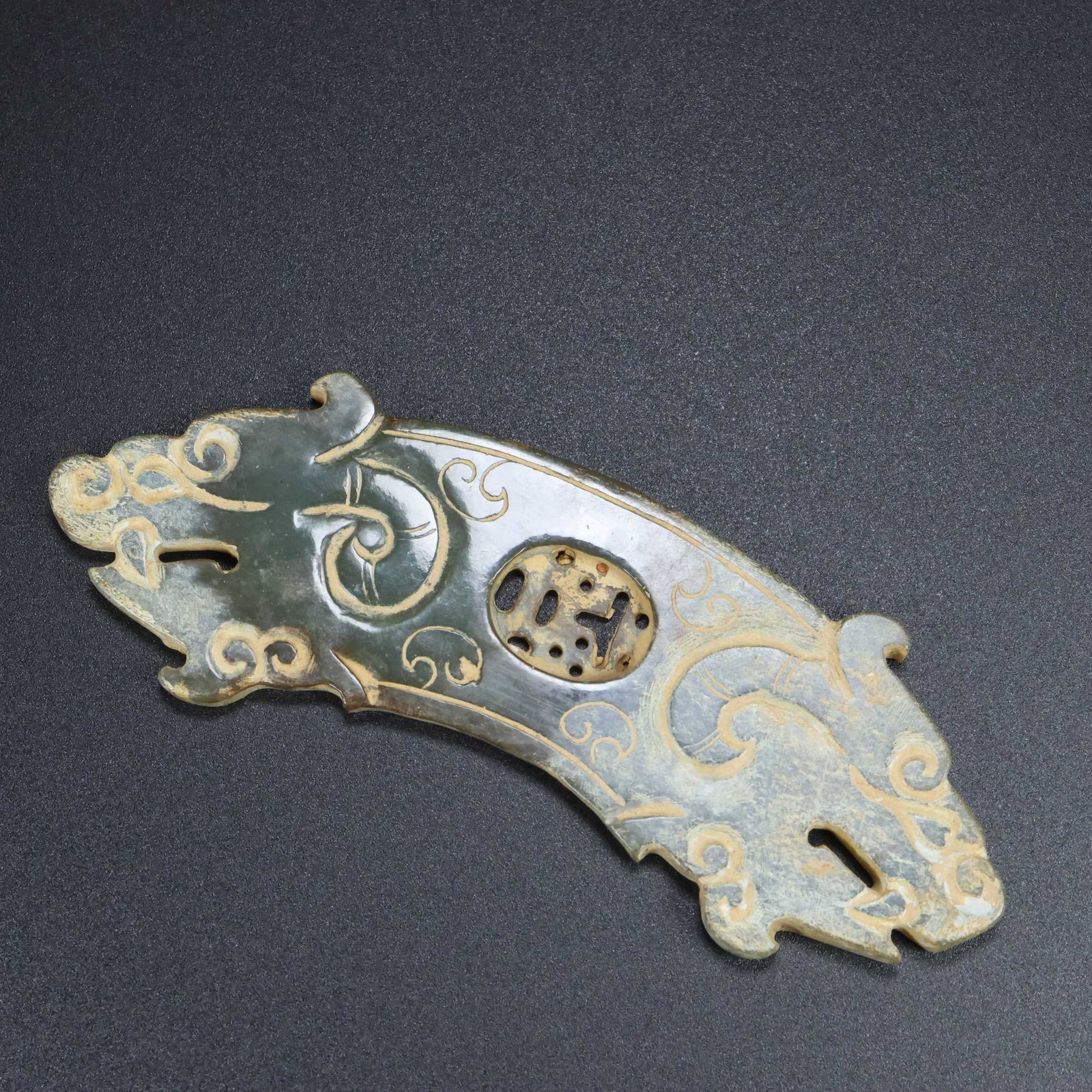 A Set Vintage Hetian Jade Hand-Carved Jade Bi Statue w Fortune Dragon - 8