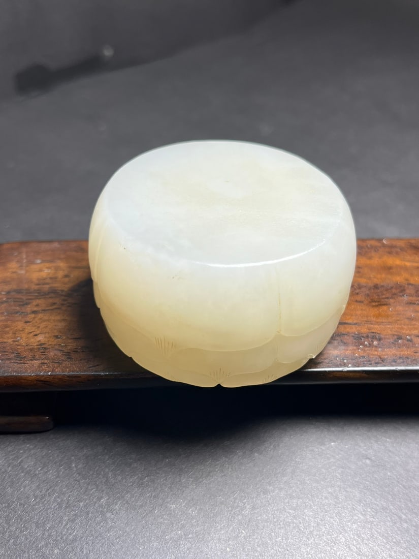 Natural Hetian Jade Hand-Carved Cup w Lotus Flower - 5