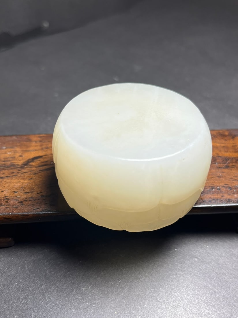 Natural Hetian Jade Hand-Carved Cup w Lotus Flower - 7