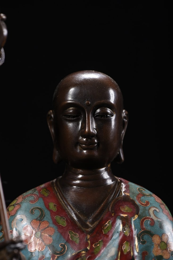 Vintage Copper Cloisonne Buddha Statue w Ksitigarbha - 3
