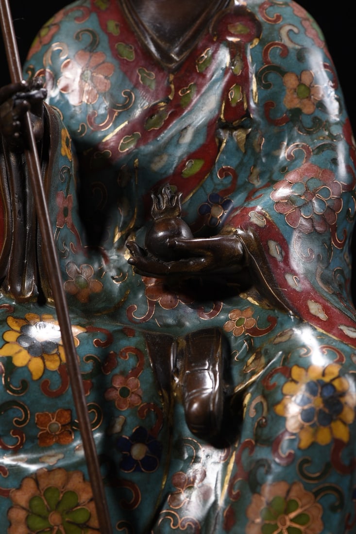 Vintage Copper Cloisonne Buddha Statue w Ksitigarbha - 4