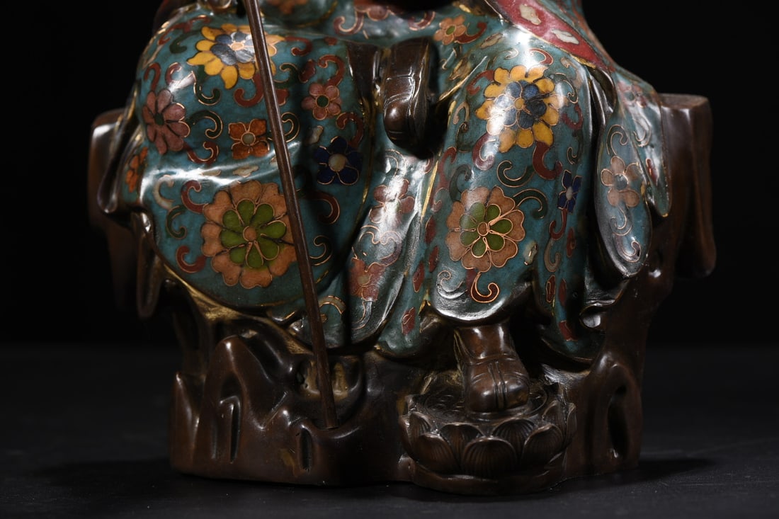 Vintage Copper Cloisonne Buddha Statue w Ksitigarbha - 5