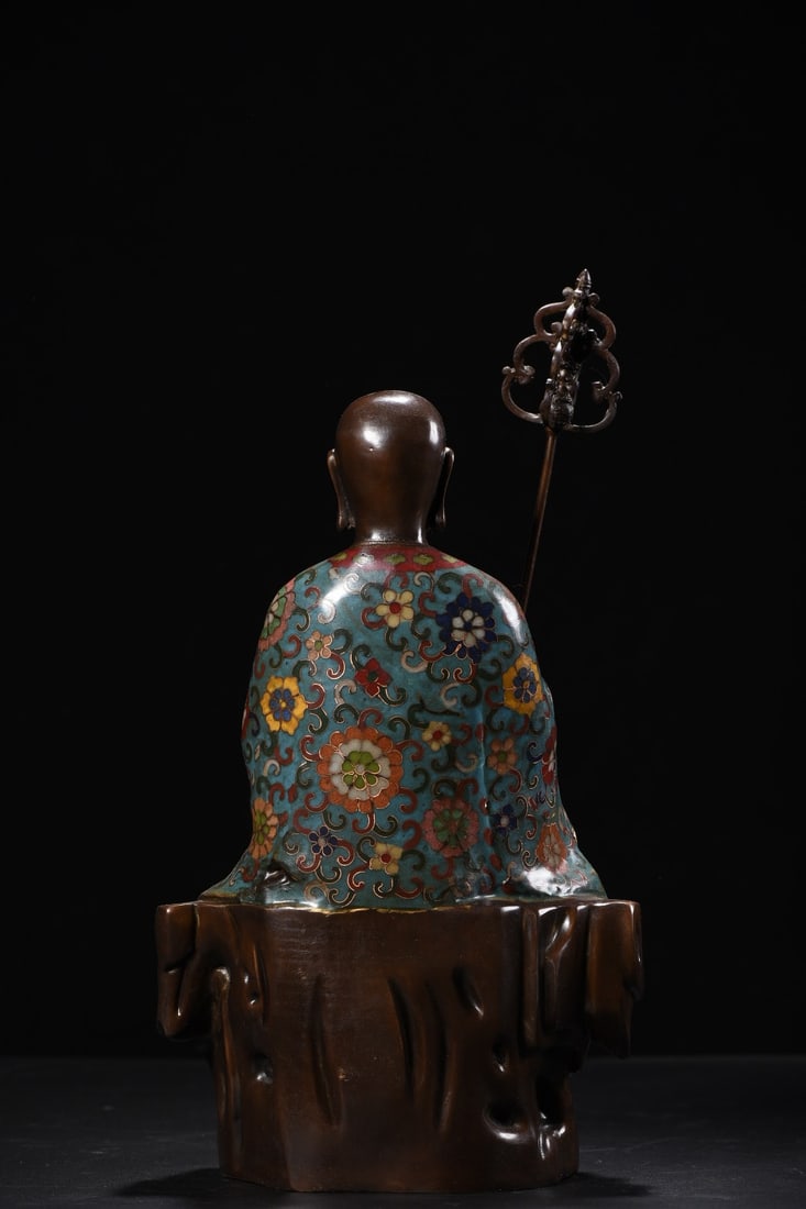 Vintage Copper Cloisonne Buddha Statue w Ksitigarbha - 7