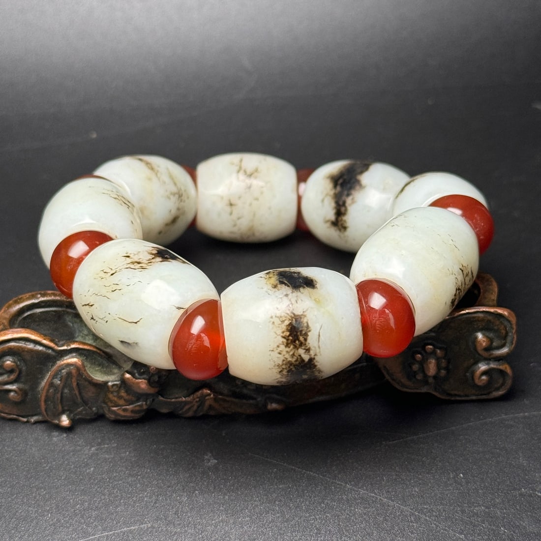 Hand Woven Hetian Jade & Agate Beads Bracelet - 6