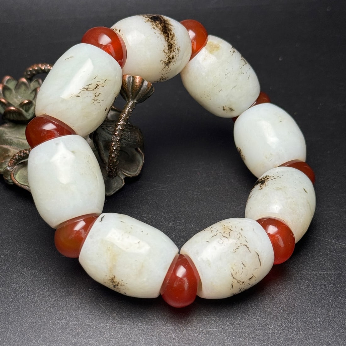 Hand Woven Hetian Jade & Agate Beads Bracelet - 7