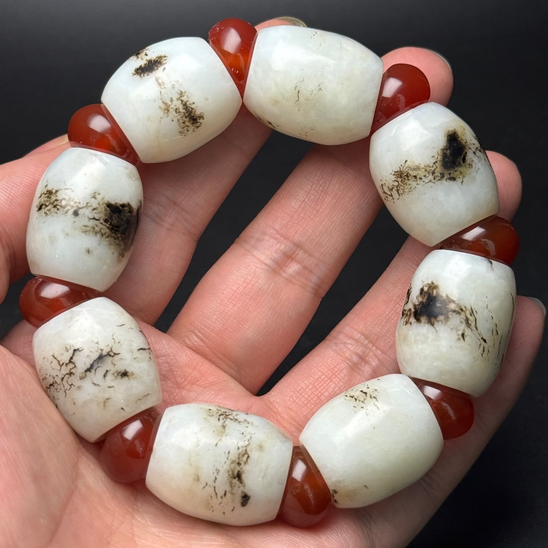 Hand Woven Hetian Jade & Agate Beads Bracelet - 8