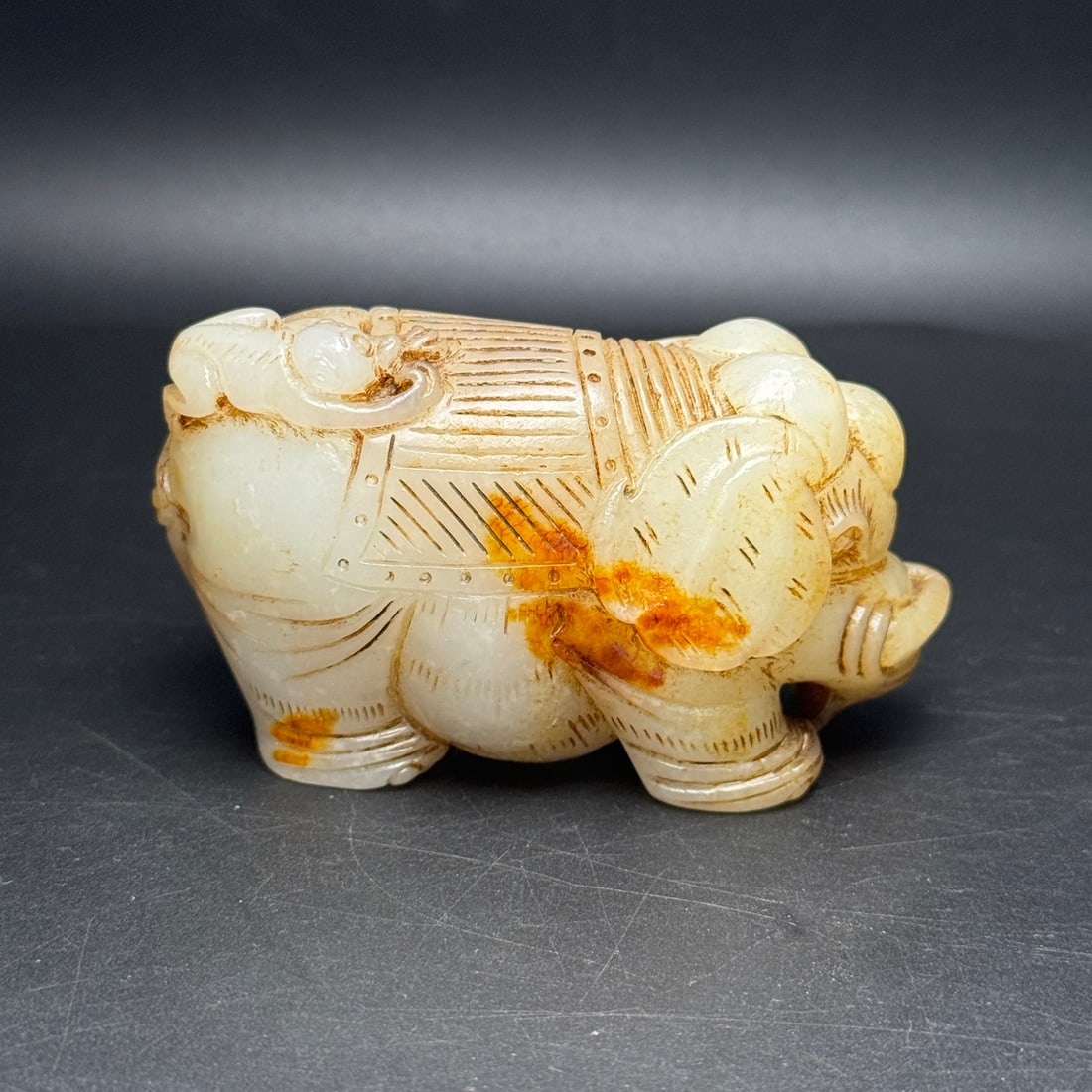 Old Hetian Jade Hand-Carved Statue w Elephant & Monkey - 2