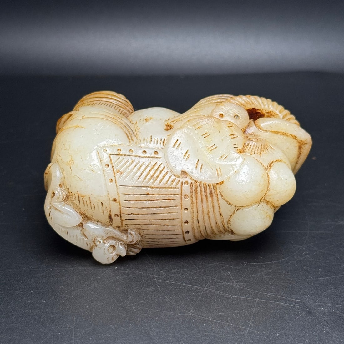 Old Hetian Jade Hand-Carved Statue w Elephant & Monkey - 6