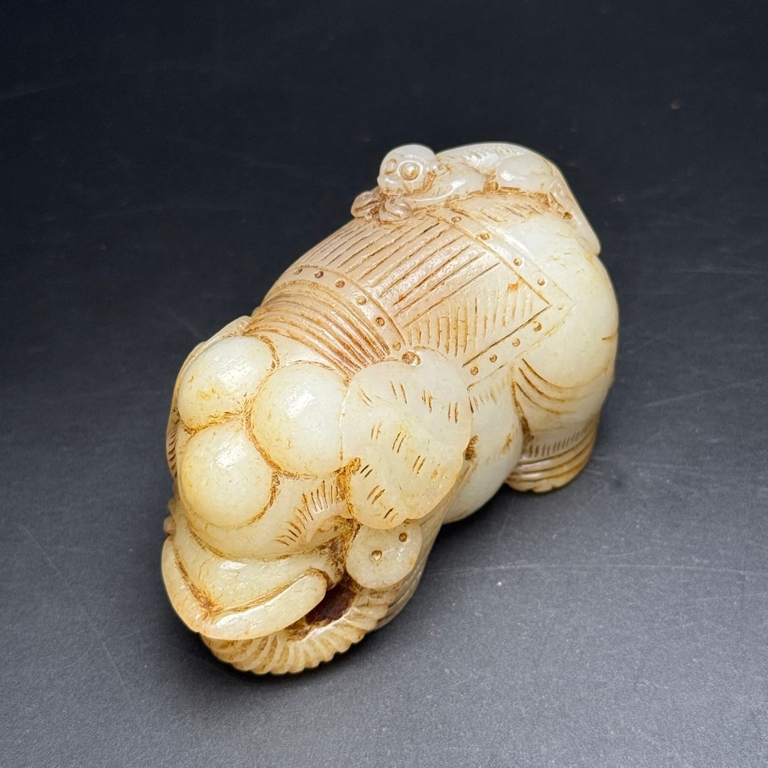 Old Hetian Jade Hand-Carved Statue w Elephant & Monkey - 7