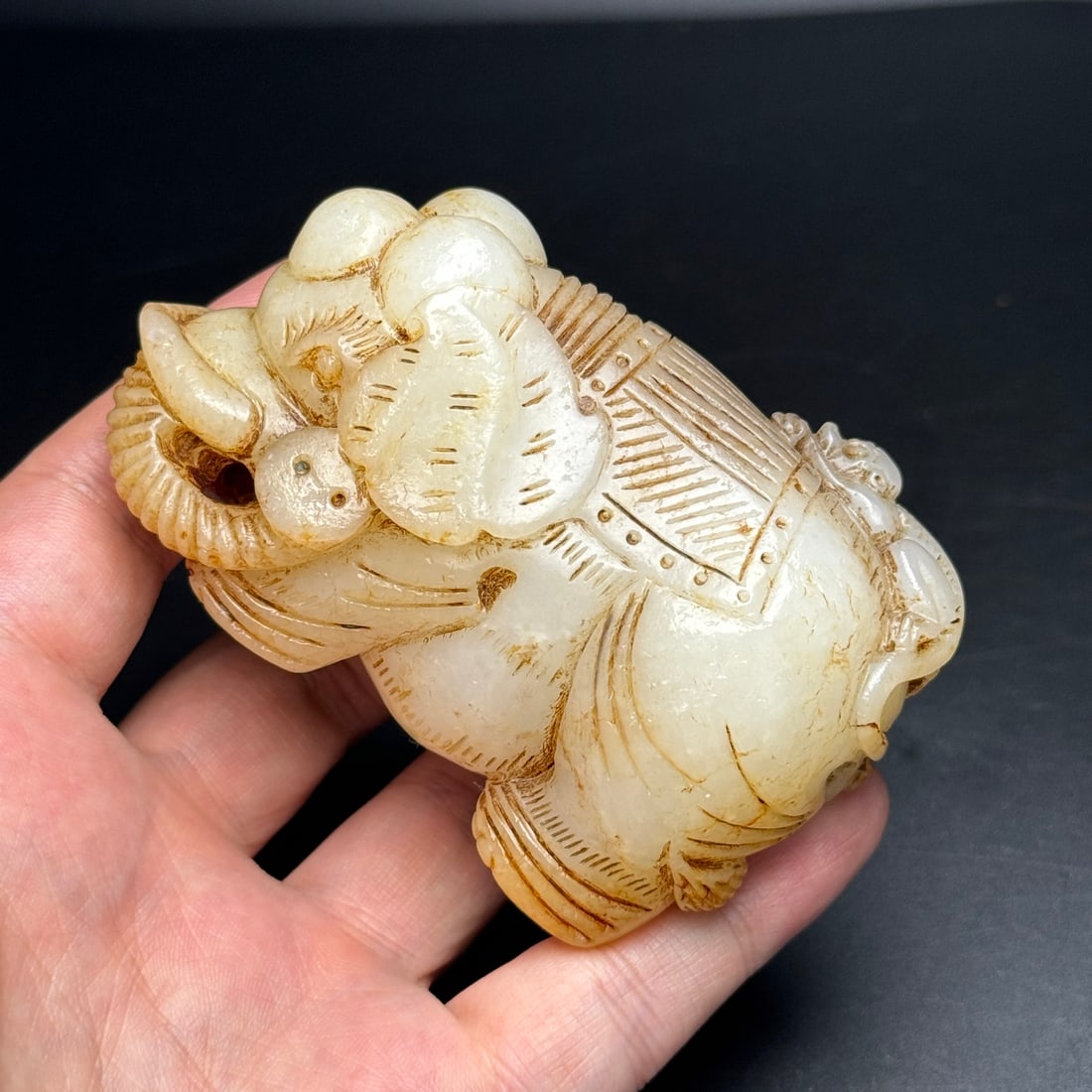 Old Hetian Jade Hand-Carved Statue w Elephant & Monkey - 8