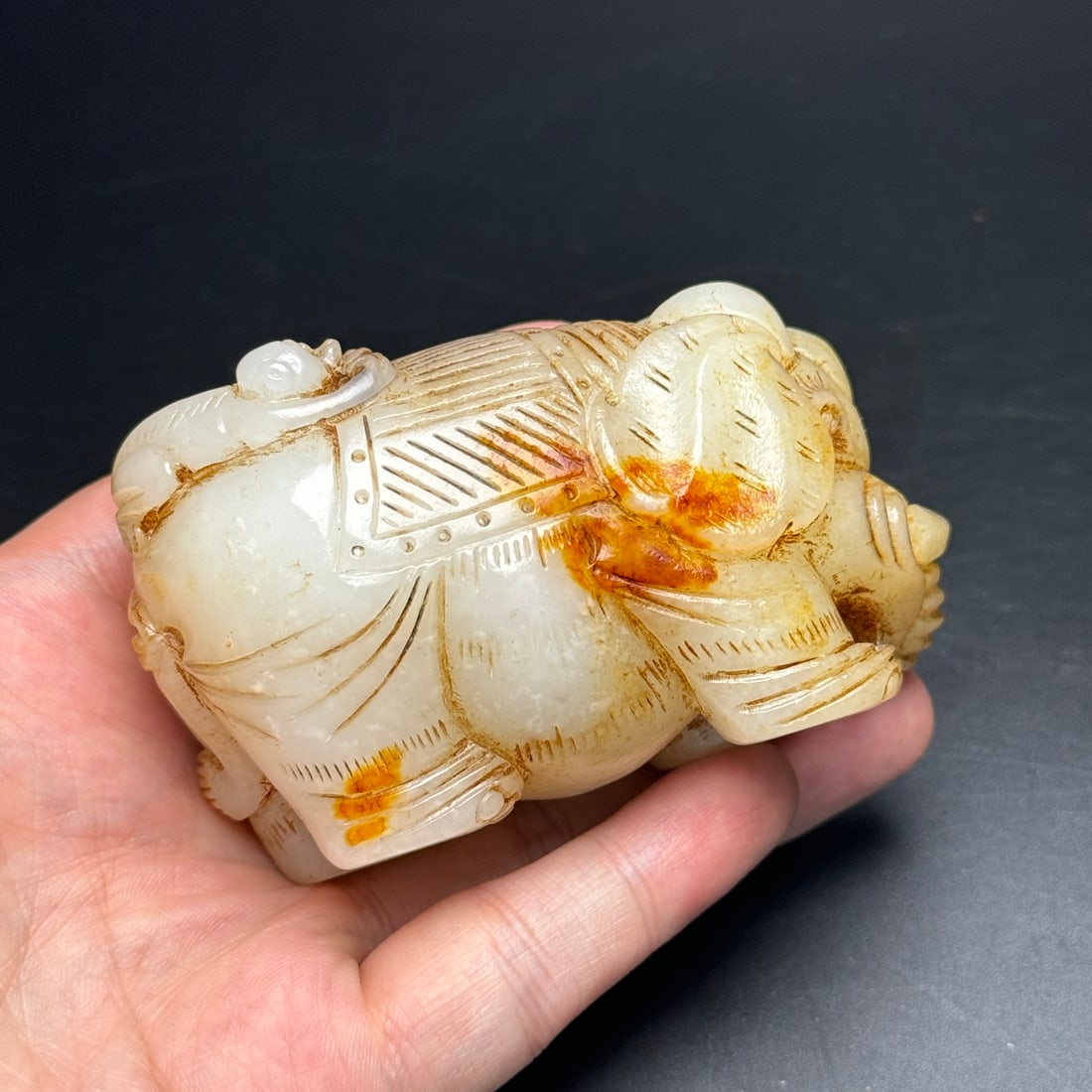 Old Hetian Jade Hand-Carved Statue w Elephant & Monkey - 9