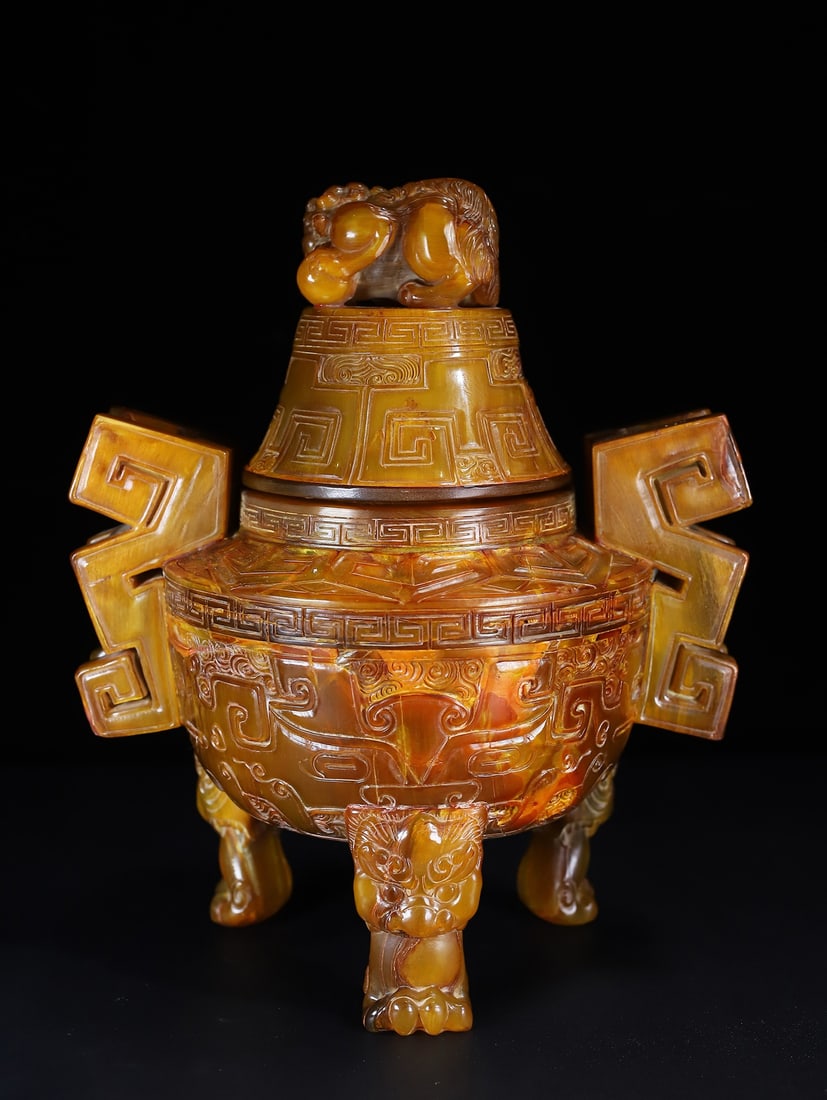 Vintage Ox Horn 3 Leg Double Ear Incense Burner - 8